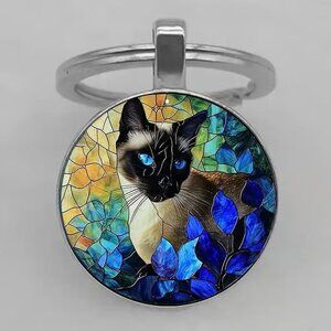 Stainless Steel SIAMESE CAT Keyring Keychain Accessory